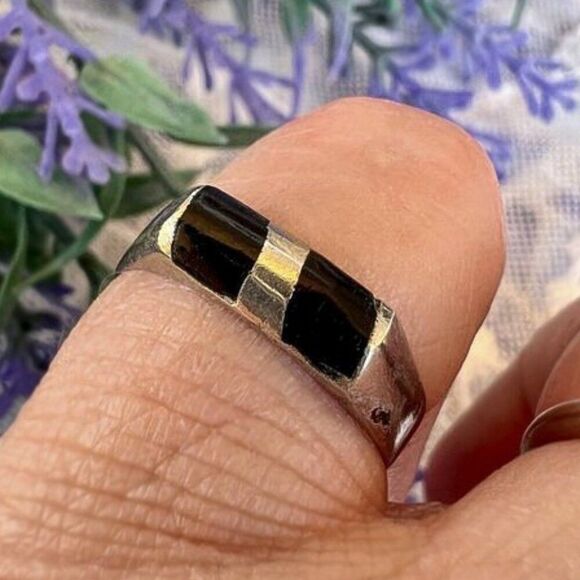 Vintage Mexican Black Inlay Ring Unisex - Picture 12 of 12